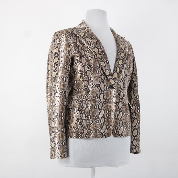 Michael Kors Sz 14 Brown White Retile Print Collared Pockets Lined Cotton Jacket