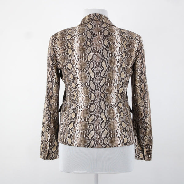 Michael Kors Sz 14 Brown White Retile Print Collared Pockets Lined Cotton Jacket