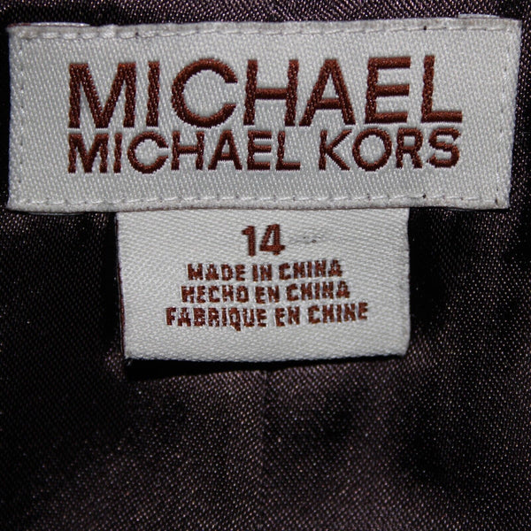 Michael Kors Sz 14 Brown White Retile Print Collared Pockets Lined Cotton Jacket