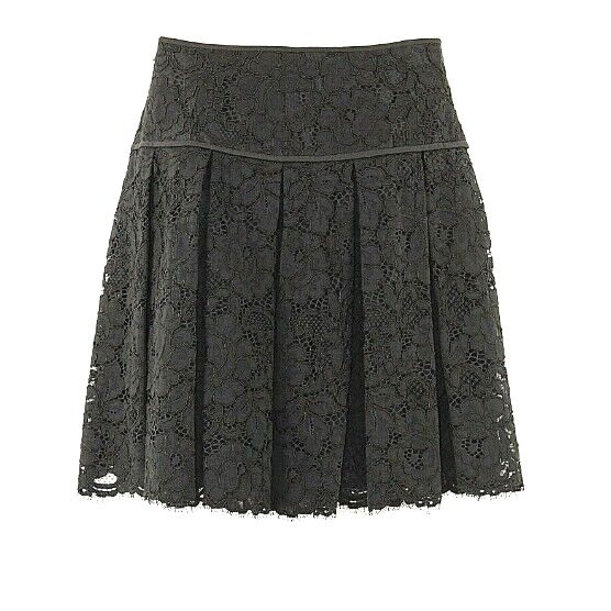 DKNY Sz 2 x 18 Black Lace Overlay Side Zip Cotton Blend Pleated Skirt