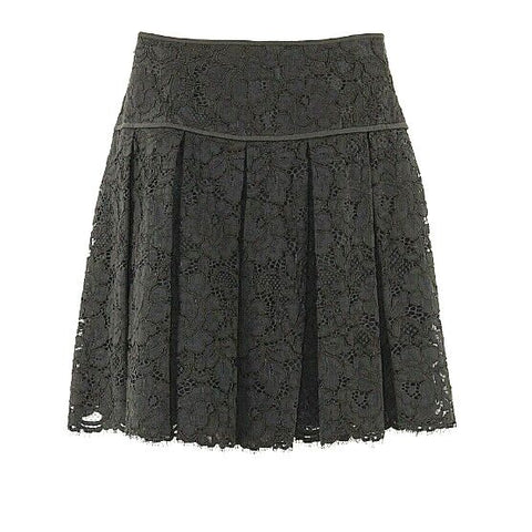 DKNY Sz 2 x 18 Black Lace Overlay Side Zip Cotton Blend Pleated Skirt