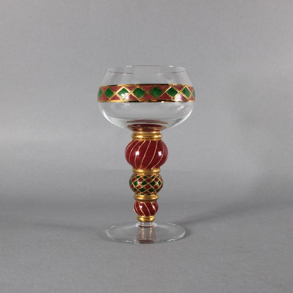 Bohemian Unbranded Wine Glass Red Green Painted Bohemian 6.25"  Wine Glass
