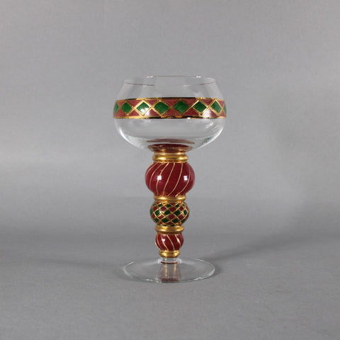 Bohemian Unbranded Wine Glass Red Green Painted Bohemian 6.25"  Wine Glass