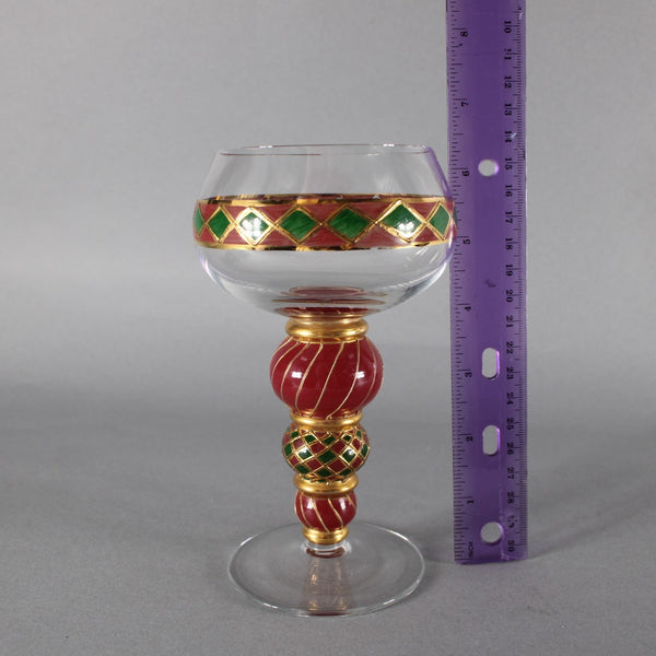 Bohemian Unbranded Wine Glass Red Green Painted Bohemian 6.25"  Wine Glass