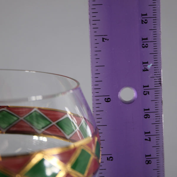 Bohemian Unbranded Wine Glass Red Green Painted Bohemian 6.25"  Wine Glass