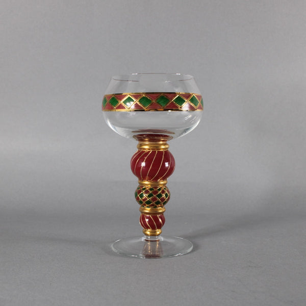 Bohemian Unbranded Wine Glass Red Green Painted Bohemian 6.25"  Wine Glass