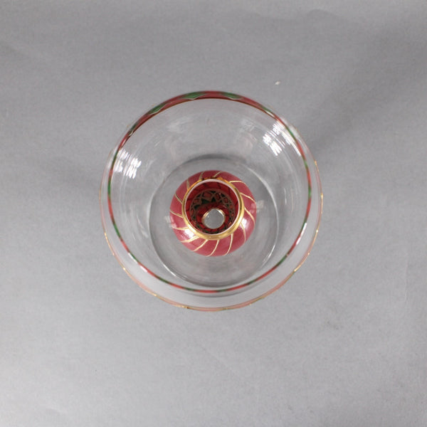 Bohemian Unbranded Wine Glass Red Green Painted Bohemian 6.25"  Wine Glass