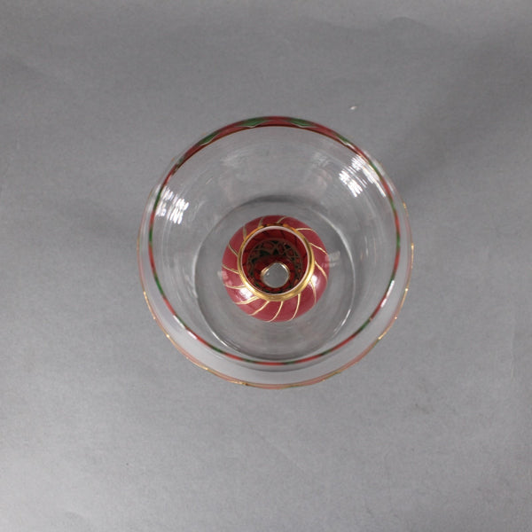 Bohemian Unbranded Wine Glass Red Green Painted Bohemian 6.25"  Wine Glass