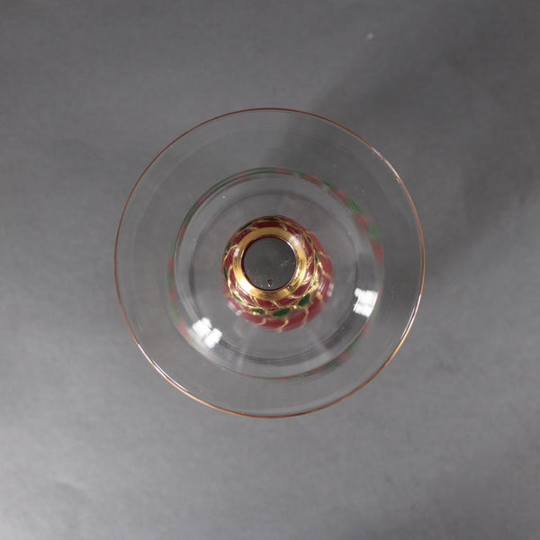 Bohemian Unbranded Wine Glass Red Green Painted Bohemian 6.25"  Wine Glass