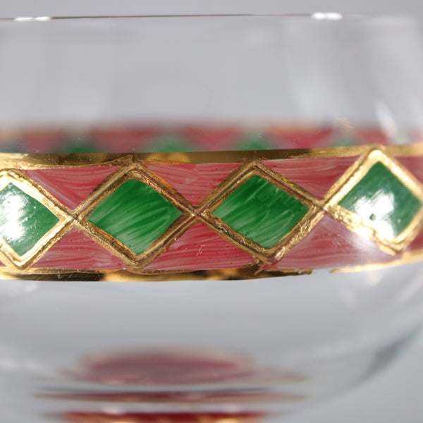 Bohemian Unbranded Wine Glass Red Green Painted Bohemian 6.25"  Wine Glass