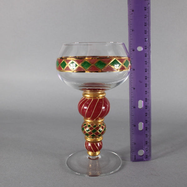 Bohemian Unbranded Wine Glass Red Green Painted Bohemian 6.25"  Wine Glass