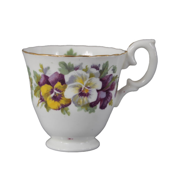Crown Staffordshire Tea Cup 3" White Purple Pansy Floral Bone China Tea Cup