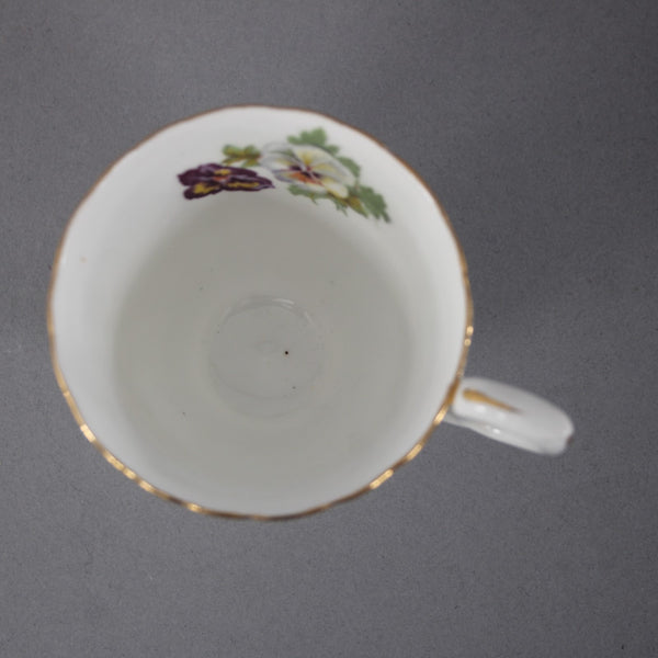 Crown Staffordshire Tea Cup 3" White Purple Pansy Floral Bone China Tea Cup