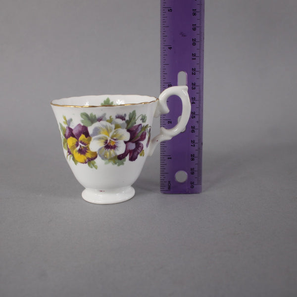 Crown Staffordshire Tea Cup 3" White Purple Pansy Floral Bone China Tea Cup