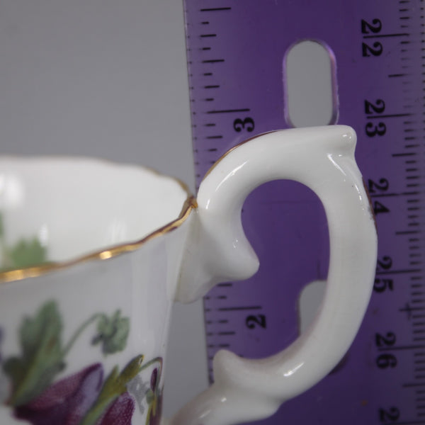 Crown Staffordshire Tea Cup 3" White Purple Pansy Floral Bone China Tea Cup