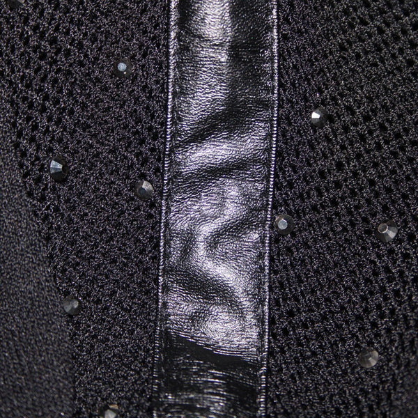 Frank Lyman Sz L Black Studded Mesh Eyelets Faux Leather  Rayon Polyester Top
