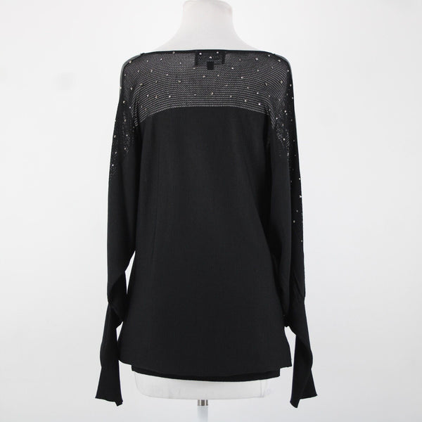 Frank Lyman Sz L Black Studded Mesh Eyelets Faux Leather  Rayon Polyester Top