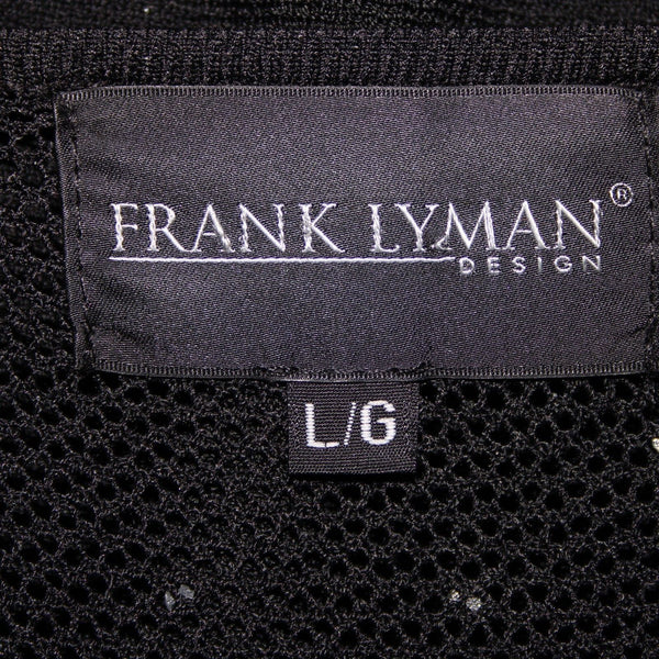 Frank Lyman Sz L Black Studded Mesh Eyelets Faux Leather  Rayon Polyester Top