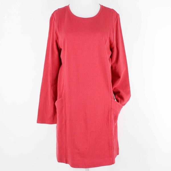 J Jill NEW $79 Sz LP Red Front Pocketed 100% Cotton Knit Dress