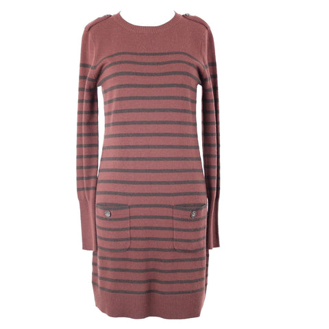 Autumn Cashmere Sz M Burgundy And Brown Striped 100% Pure Cashmere Bodycon Dress