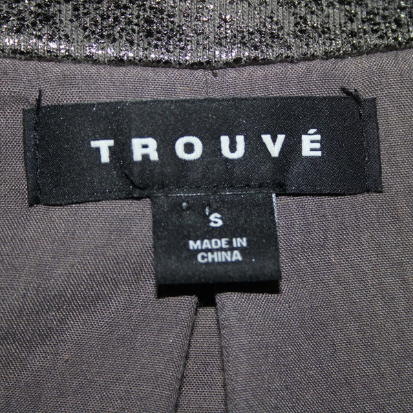 Trouve Sz S Metallic Dark Silver Padded Shoulders Cotton Polyester Crop Jacket