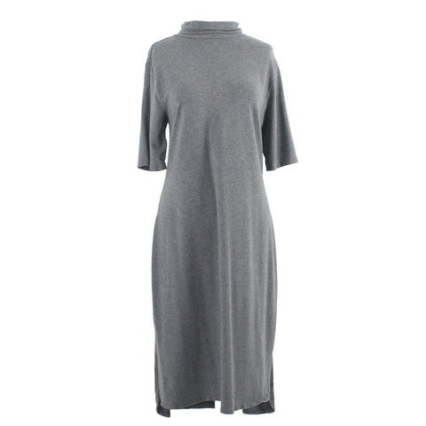 H By Halston Essentials Sz M Gray Hi Lo Turtleneck Cotton Blend Dress