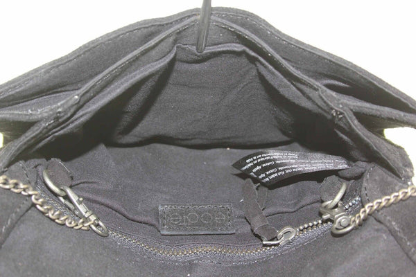 Ecote Black Suede Silver Distressed Bead Sequin Flap Purse w Chain Strap
