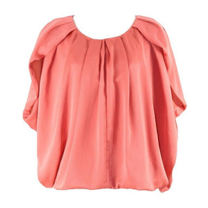 H&M NEW $40 Sz 4 Light Rust Pleated Neck Bubble Recycled Poly Blend Blouse