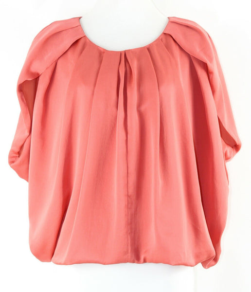 H&M NEW $40 Sz 4 Light Rust Pleated Neck Bubble Recycled Poly Blend Blouse