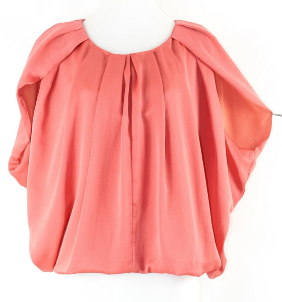H&M NEW $40 Sz 4 Light Rust Pleated Neck Bubble Recycled Poly Blend Blouse