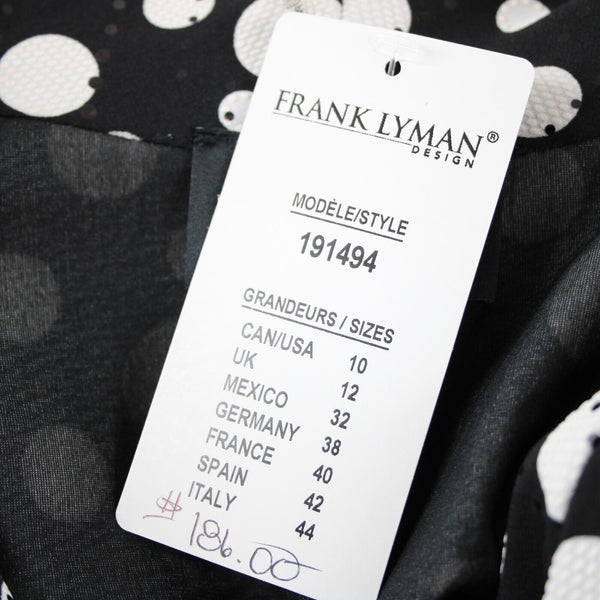 Frank Lyman NEW $186 Sz 10 Black White Polka Dot Collared Poly Elastane Wrap