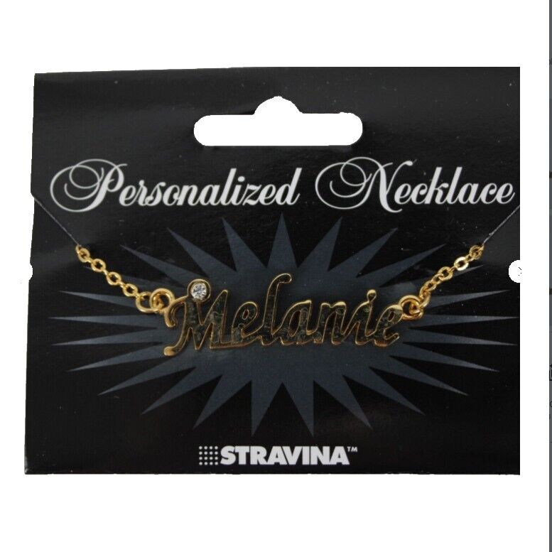 MELANIE NEW Name Goldtone Rhinestone Accent 14.5" w 4.5" Multi Ring Ext Necklace