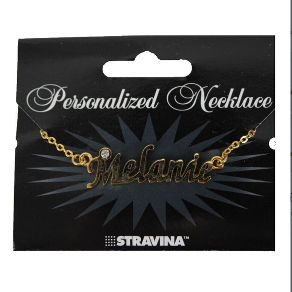 MELANIE NEW Name Goldtone Rhinestone Accent 14.5" w 4.5" Multi Ring Ext Necklace
