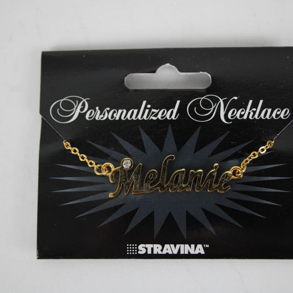MELANIE NEW Name Goldtone Rhinestone Accent 14.5" w 4.5" Multi Ring Ext Necklace