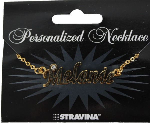 MELANIE NEW Name Goldtone Rhinestone Accent 14.5" w 4.5" Multi Ring Ext Necklace