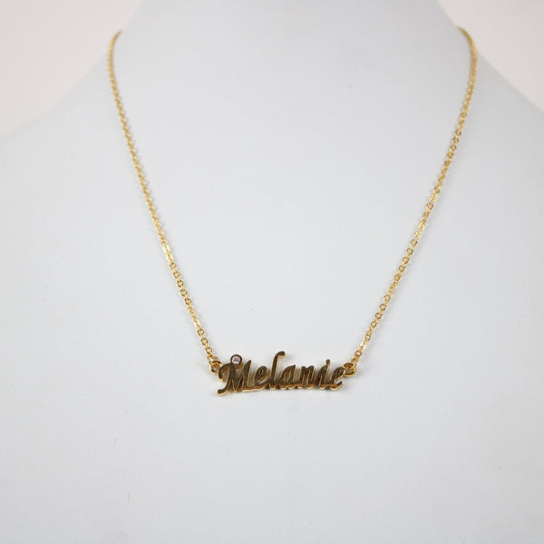 MELANIE NEW Name Goldtone Rhinestone Accent 14.5" w 4.5" Multi Ring Ext Necklace