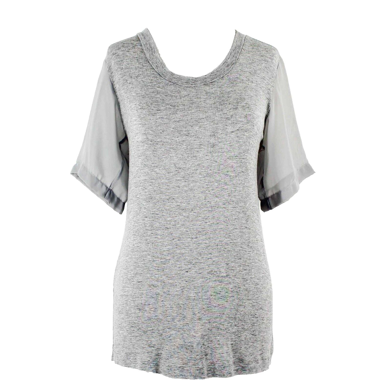 Ella Moss Sz XS Heathered Gray Chiffon Sleeves Rayon Blend Poly Knit Top