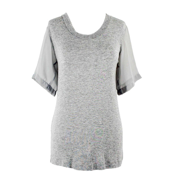 Ella Moss Sz XS Heathered Gray Chiffon Sleeves Rayon Blend Poly Knit Top