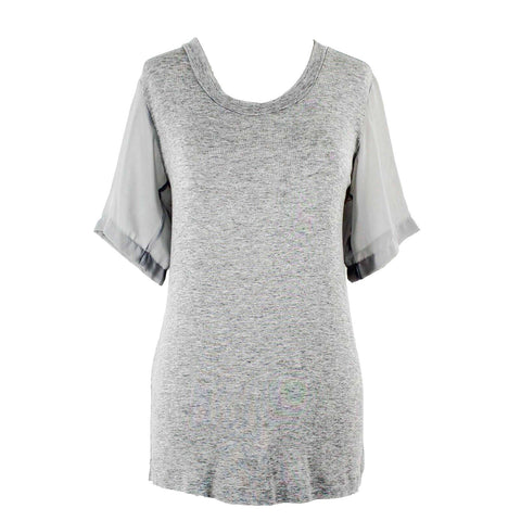 Ella Moss Sz XS Heathered Gray Chiffon Sleeves Rayon Blend Poly Knit Top