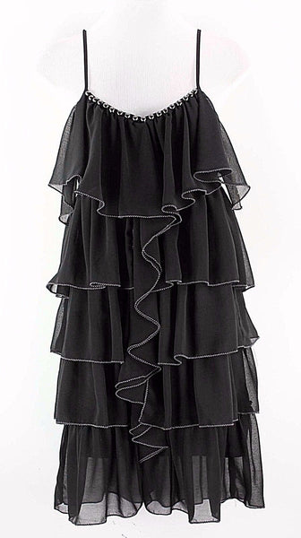 Esley NEW $62 Sz S Black Tiered Ruffle Gunmetal Studs Trapeze Polyester Top