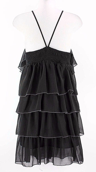 Esley NEW $62 Sz S Black Tiered Ruffle Gunmetal Studs Trapeze Polyester Top