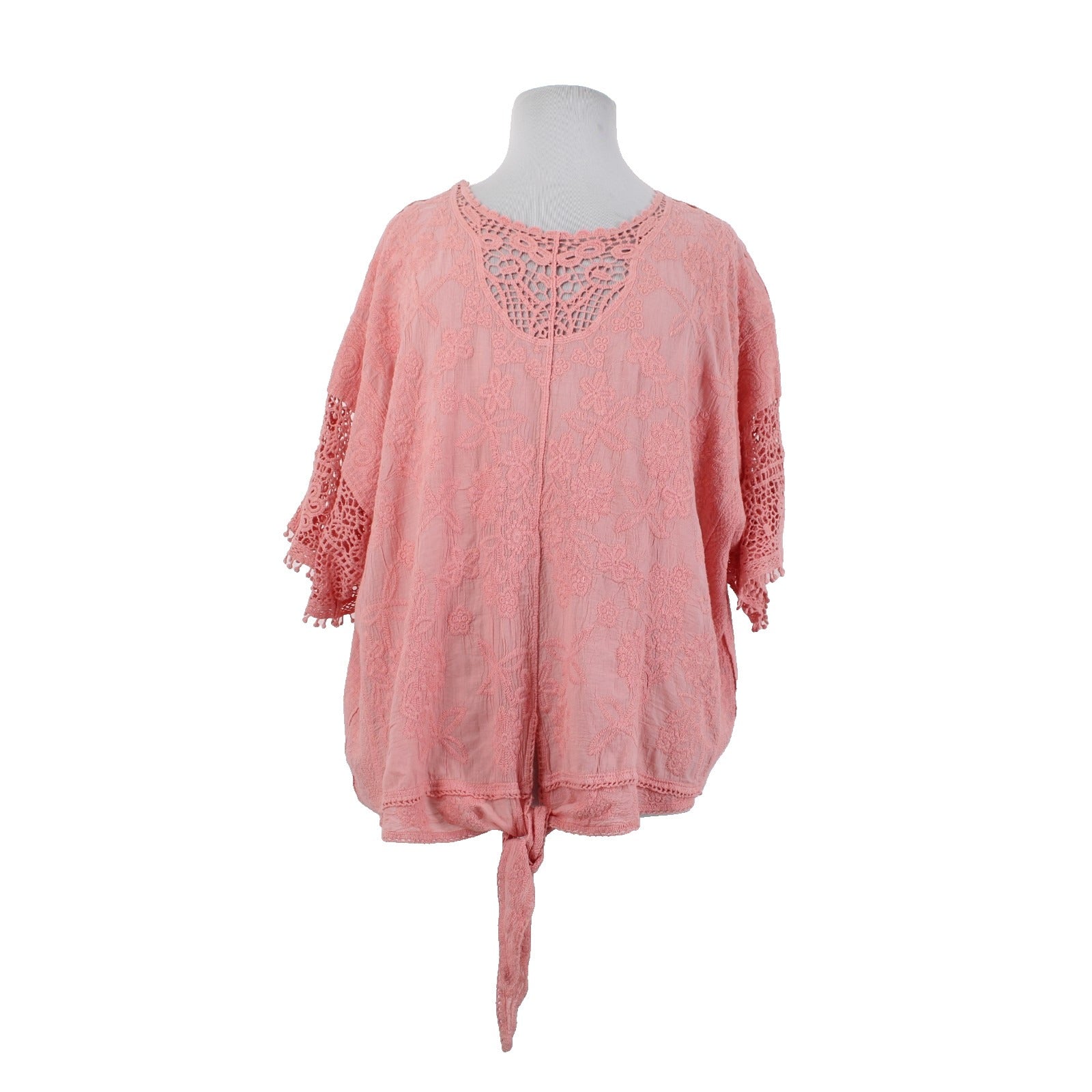 Lane Bryant Top NEW $60 Sz 26/28 Pink Embroidered Tie Cotton Rayon Top