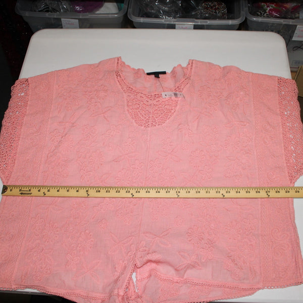 Lane Bryant Top NEW $60 Sz 26/28 Pink Embroidered Tie Cotton Rayon Top