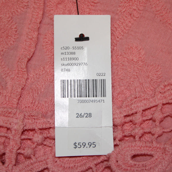Lane Bryant Top NEW $60 Sz 26/28 Pink Embroidered Tie Cotton Rayon Top