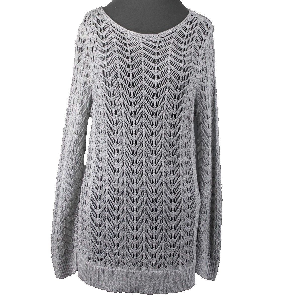 Chicos NEW $99 Sz 1 Silver Shine Stitch Theodora Pullover Rayon Poly Sweater Top