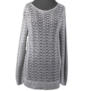 Chicos NEW $99 Sz 1 Silver Shine Stitch Theodora Pullover Rayon Poly Sweater Top
