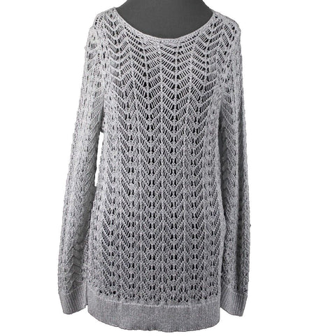 Chicos NEW $99 Sz 1 Silver Shine Stitch Theodora Pullover Rayon Poly Sweater Top