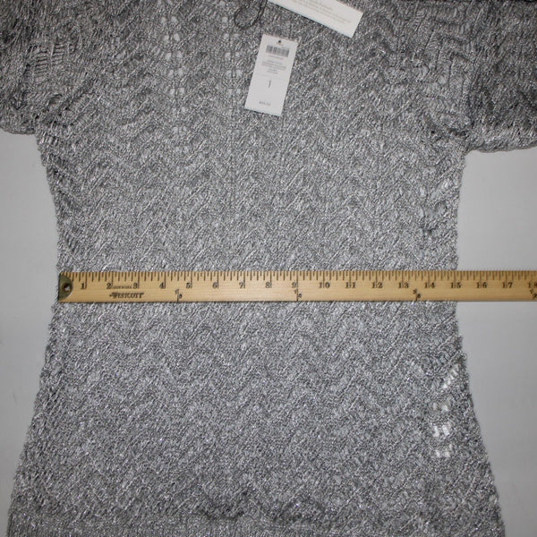 Chicos NEW $99 Sz 1 Silver Shine Stitch Theodora Pullover Rayon Poly Sweater Top