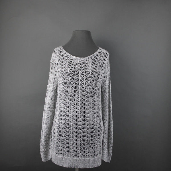 Chicos NEW $99 Sz 1 Silver Shine Stitch Theodora Pullover Rayon Poly Sweater Top
