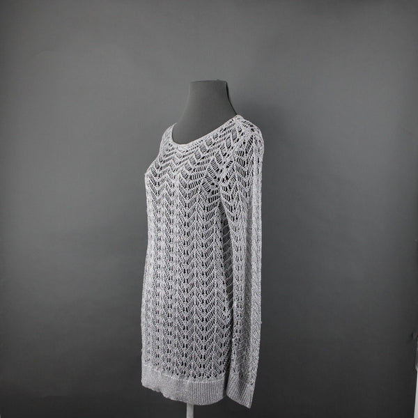 Chicos NEW $99 Sz 1 Silver Shine Stitch Theodora Pullover Rayon Poly Sweater Top